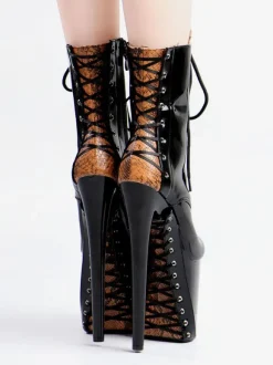 Sexy High Heel Boots Round Toe Lace Up Snake Print Stiletto Heel Rave Club Black Thigh High Boots Over The Knee Boots