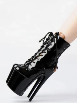 Sexy High Heel Boots Round Toe Lace Up Snake Print Stiletto Heel Rave Club Black Thigh High Boots Over The Knee Boots