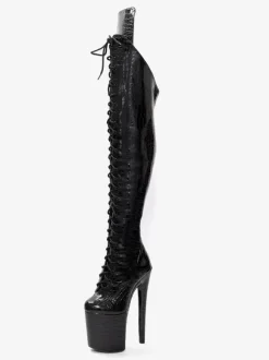 Sexy High Heel Boots Round Toe Zipper Stiletto Heel Pole Dancing Black Thigh High Boots Over The Knee Boots