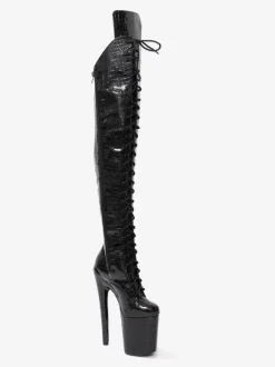 Sexy High Heel Boots Round Toe Zipper Stiletto Heel Pole Dancing Black Thigh High Boots Over The Knee Boots
