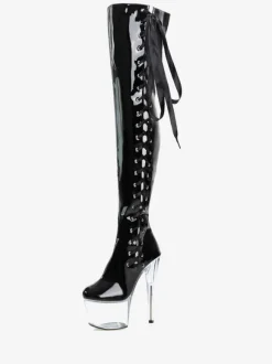 Sexy High Heel Boots Round Toe Zipper Geometric Stiletto Heel Rave Club Transparent Thigh High Boots Over The Knee Boots