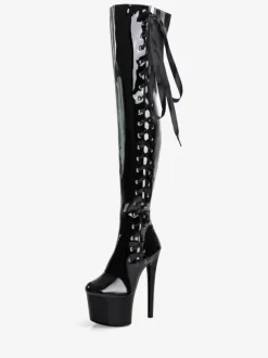 Sexy High Heel Boots Round Toe Zipper Geometric Stiletto Heel Rave Club Transparent Thigh High Boots Over The Knee Boots