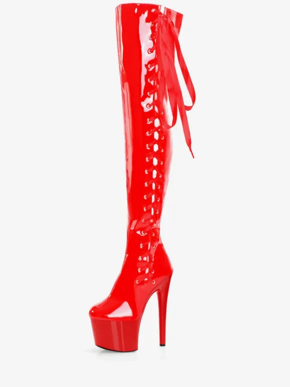 Sexy High Heel Boots Round Toe Zipper Geometric Stiletto Heel Rave Club Transparent Thigh High Boots Over The Knee Boots
