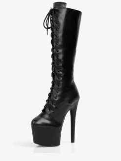 Sexy High Heel Boots Round Toe Zipper Geometric Stiletto Heel Pole Dancing Black Thigh High Boots Over The Knee Boots