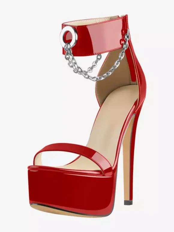 Sexy High Heel Sandals Platform Open Toe Chain Detail Ankle Strap Sandals
