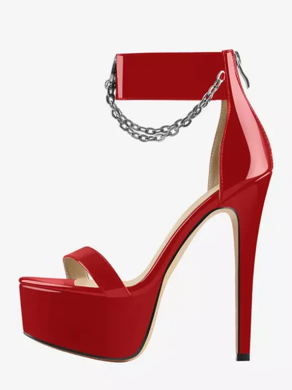 Sexy High Heel Sandals Platform Open Toe Chain Detail Ankle Strap Sandals