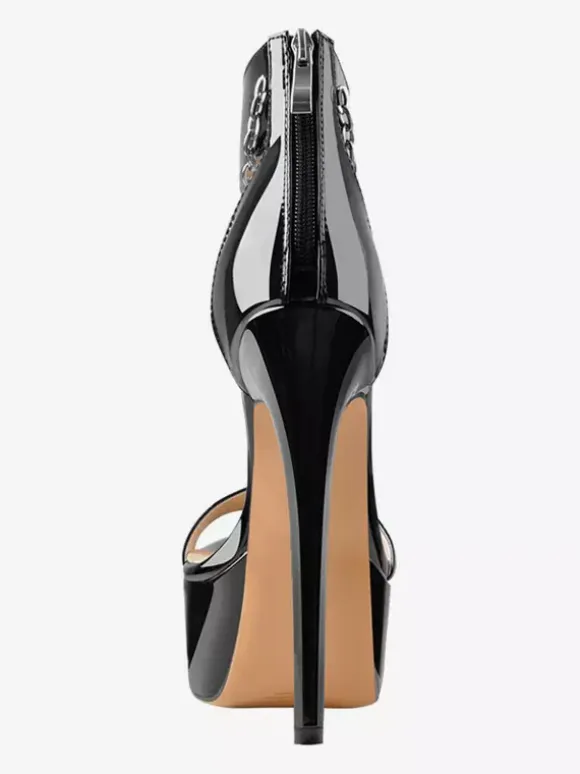 Sexy High Heel Sandals Platform Open Toe Chain Detail Ankle Strap Sandals