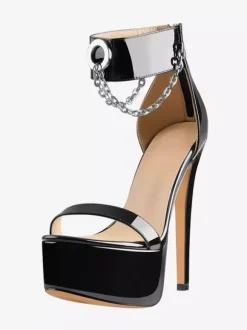 Sexy High Heel Sandals Platform Open Toe Chain Detail Ankle Strap Sandals