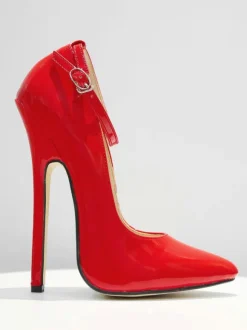 Sexy High Heels Black Ankle Straps Patent Sky High Pumps