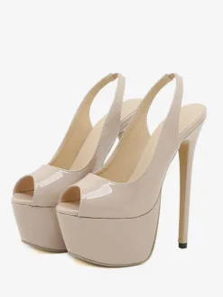 Sexy High Heels Nude Peep Toe Platform Sky High Pumps For Women