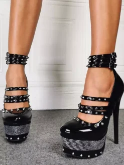 Sexy High Heels Platform Rhinestones Beaded Strappy Pumps