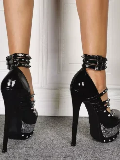 Sexy High Heels Platform Rhinestones Beaded Strappy Pumps