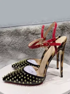 Sexy High Heels Pointed Toe Rivets Leopard Stiletto Heel Pumps