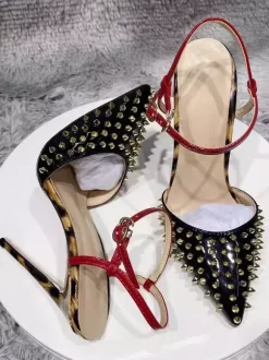 Sexy High Heels Pointed Toe Rivets Leopard Stiletto Heel Pumps
