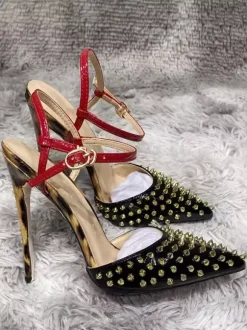 Sexy High Heels Pointed Toe Rivets Leopard Stiletto Heel Pumps