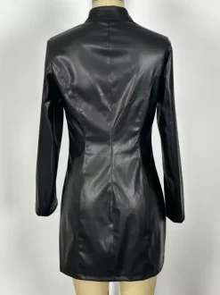 Sexy High Neck Long Sleeve Zipper Front Faux Leather Mini Dress For Women 2026