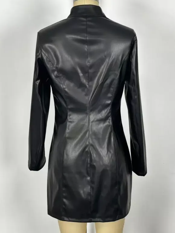 Sexy High Neck Long Sleeve Zipper Front Faux Leather Mini Dress For Women 2026