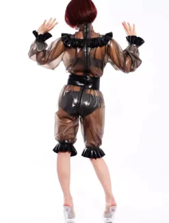 Sexy Latex Catsuit with Lace Decoration