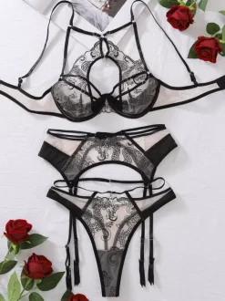 Sexy Lingerie Black 3-Piece Adult's Bra & Panty Sets
