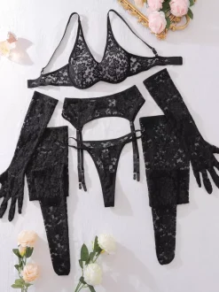 Sexy Lingerie 4-Piece Black Adult's Bra & Panty Sets
