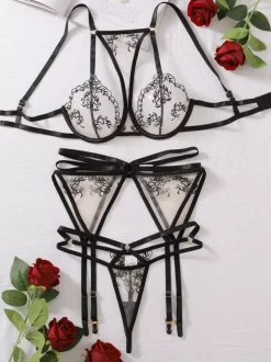 Sexy Lingerie 3-Piece Black Adult's Bra & Panty Sets