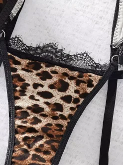 Sexy Lingerie 4-Piece Giraffe Print Lace Brown Adult's Bra Panty Sets