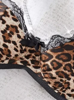 Sexy Lingerie 4-Piece Giraffe Print Lace Brown Adult's Bra Panty Sets