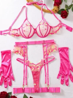 Sexy Lingerie Pink 4-Piece Adult's Bra & Panty Sets