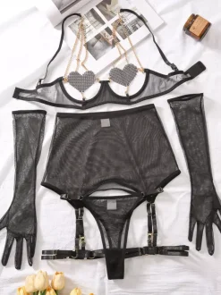 Sexy Lingerie Red 5-Piece Adult's Bra & Panty Sets