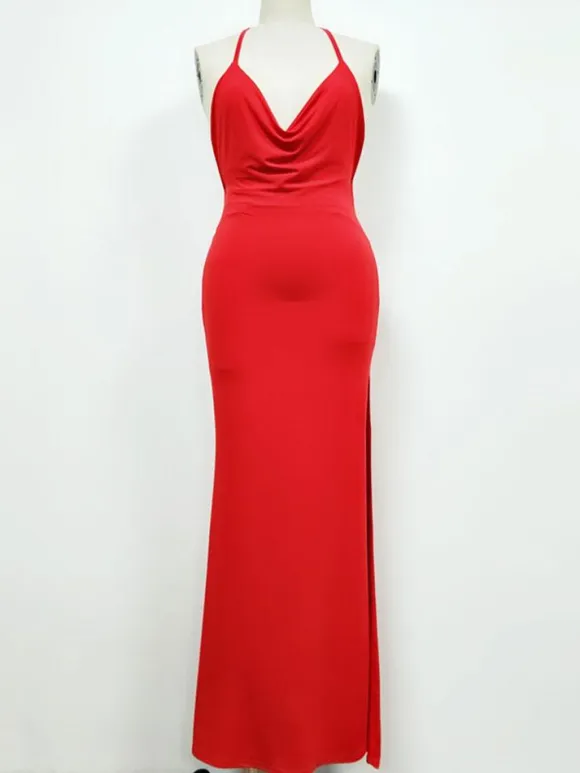 Sexy Maxi Halter Evening Dress Backless Split Birthday Party Slipdress