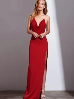 Sexy Maxi Halter Evening Dress Backless Split Birthday Party Slipdress