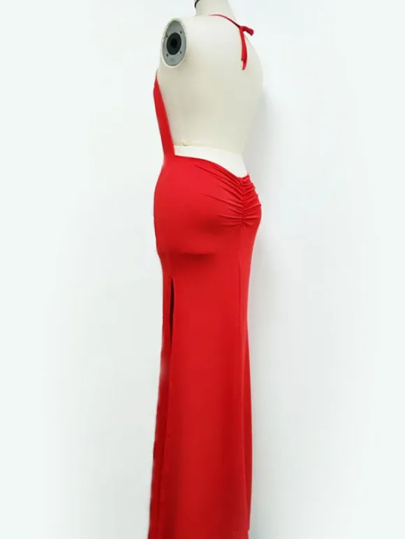 Sexy Maxi Halter Evening Dress Backless Split Birthday Party Slipdress