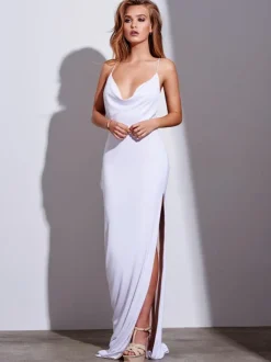 Sexy Maxi Halter Evening Dress Backless Split Birthday Party Slipdress