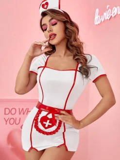 Sexy Nurse Costume Halloween White Women's Dress