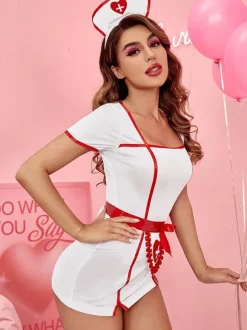 Sexy Nurse Costume Halloween White Women's Dress
