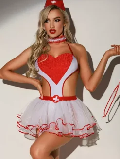Sexy Nurse Costume Halloween White Women's Accessory Dress