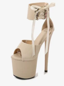 Sexy Pole Dance Shoes High Heel Platform Lace Up Pleaser Boots