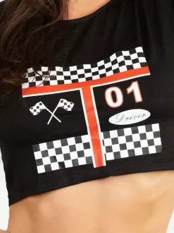 Sexy Race Car Driver Costume Polyester Top Skirt Sets