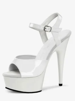 Sexy Sandals For Woman White Leather Peep Toe Monk Strap Sexy Shoes