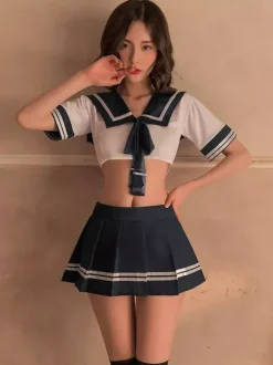 Sexy School Girl Costume Women's Top Skirt Lingerie Sets