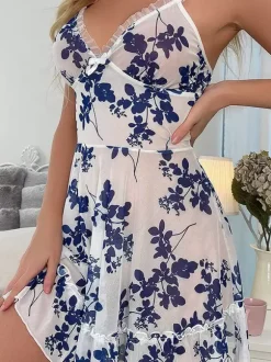 Sexy Sleep Floral Print Black Babydolls & Chemises