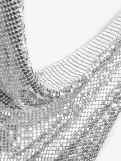 Sexy Straps Halter Metal Tops Sequin Clubwear Tops Sliver Sleeveless Spaghetti Straps Cami Draped Crop For Women