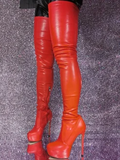 Sexy Thigh High Boots Round Toe Stiletto Heel Over The Knee Boots