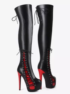 Sexy Thigh High Boots Unisex Platform Lace Up High Heel Over The Knee Boots