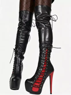 Sexy Thigh High Boots Unisex Platform Lace Up High Heel Over The Knee Boots