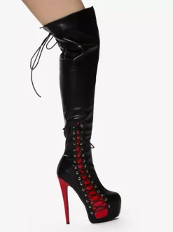 Sexy Thigh High Boots Unisex Platform Lace Up High Heel Over The Knee Boots