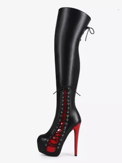 Sexy Thigh High Boots Unisex Platform Lace Up High Heel Over The Knee Boots