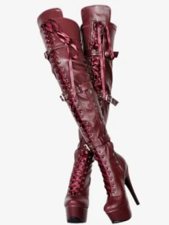 Sexy Thigh High Boots Women's Black Platform Faux Fur Buckle Detail Over Knee High Heel Boots
