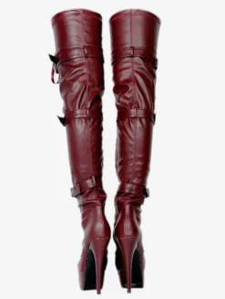 Sexy Thigh High Boots Women's Black Platform Faux Fur Buckle Detail Over Knee High Heel Boots
