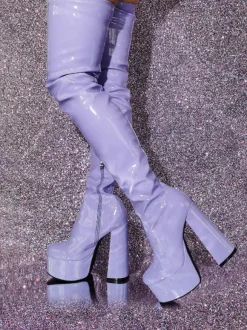 Sexy Thigh High Boots Women Round Toe Chunky Heel Platform Over The Knee Boots